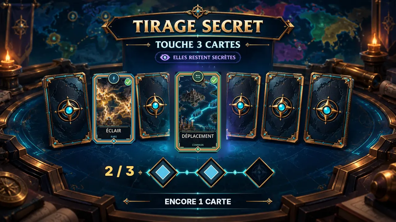 Le tirage secret de trois cartes de pouvoir
